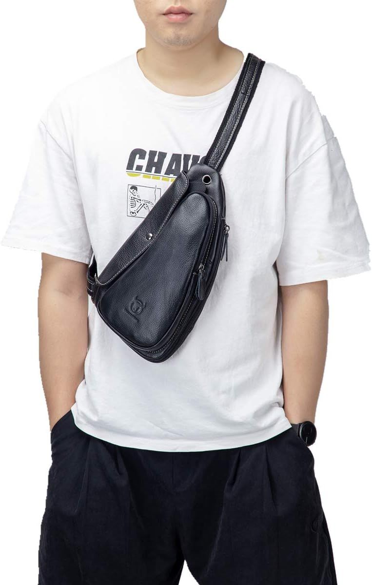 Anti-theft Sling Bag Travel Crossbody Shoulder Genuine Leather Chest Bag Black