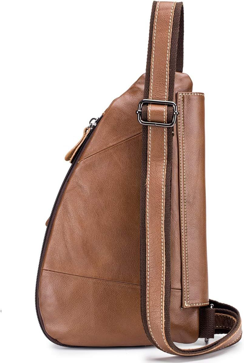 Anti-theft Sling Bag Travel Crossbody Shoulder Genuine Leather Chest Bag Brown