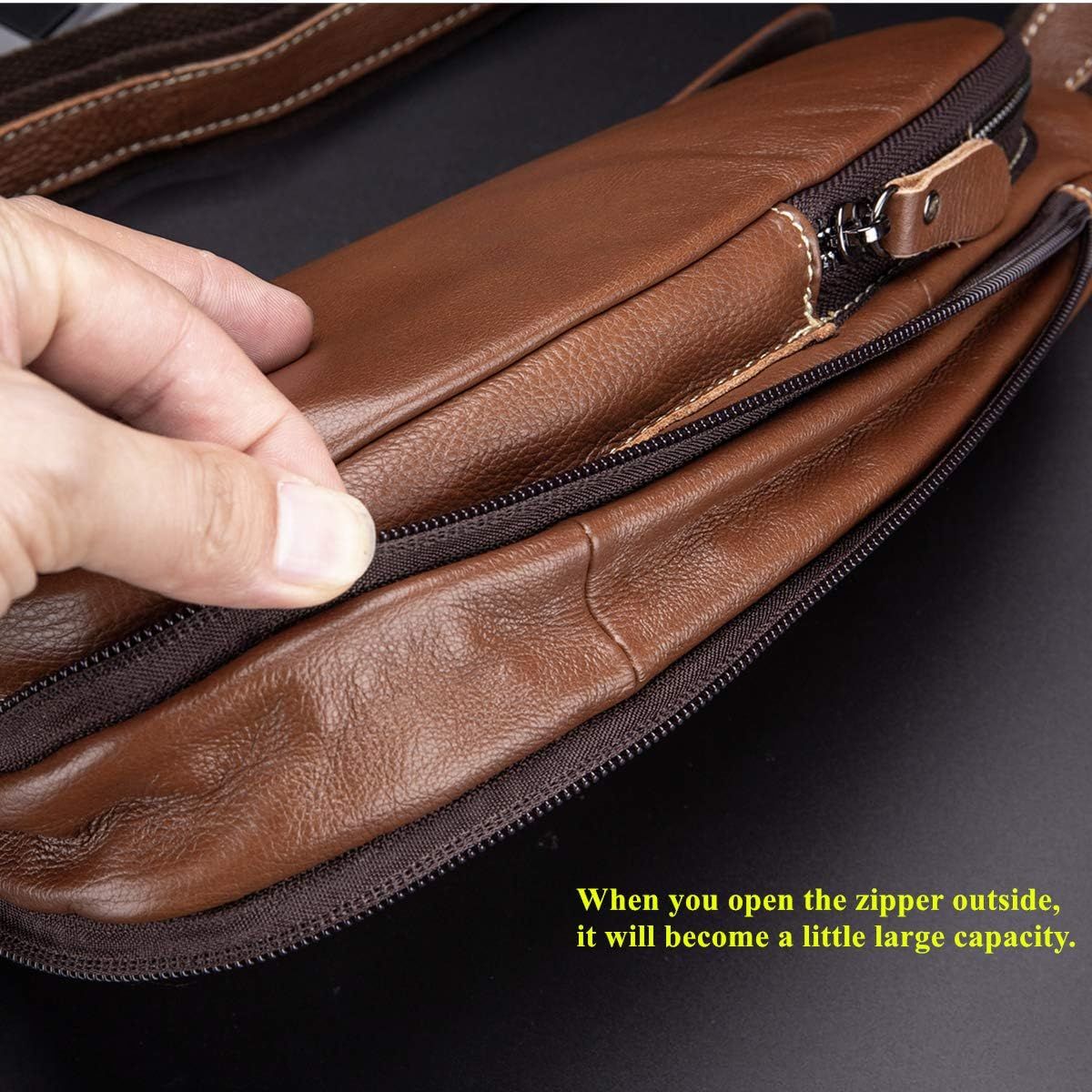 Anti-theft Sling Bag Travel Crossbody Shoulder Genuine Leather Chest Bag Brown