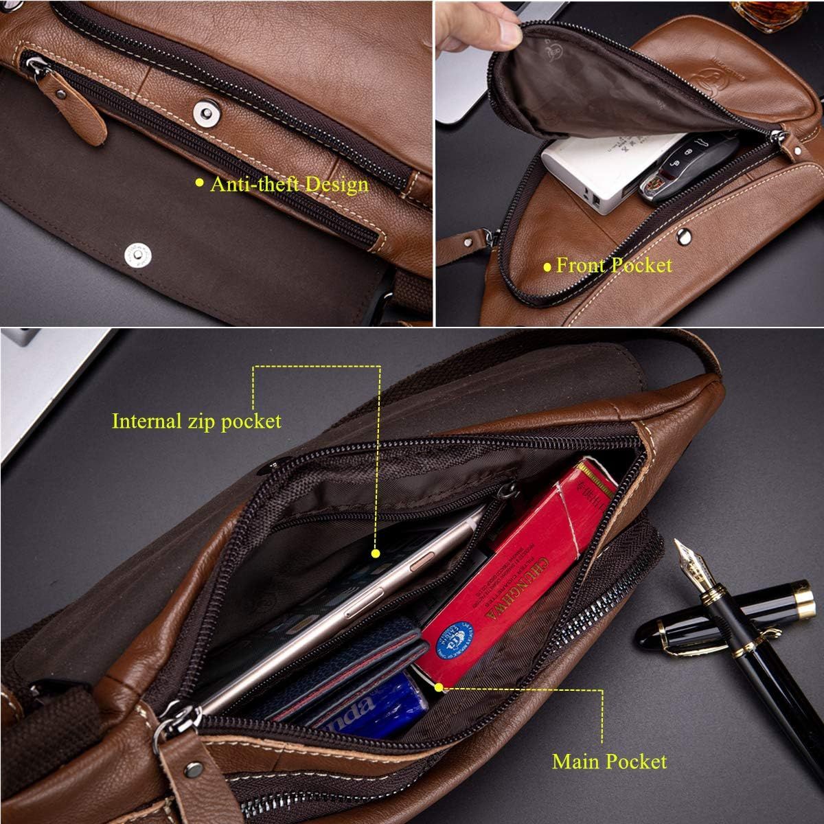 Anti-theft Sling Bag Travel Crossbody Shoulder Genuine Leather Chest Bag Brown