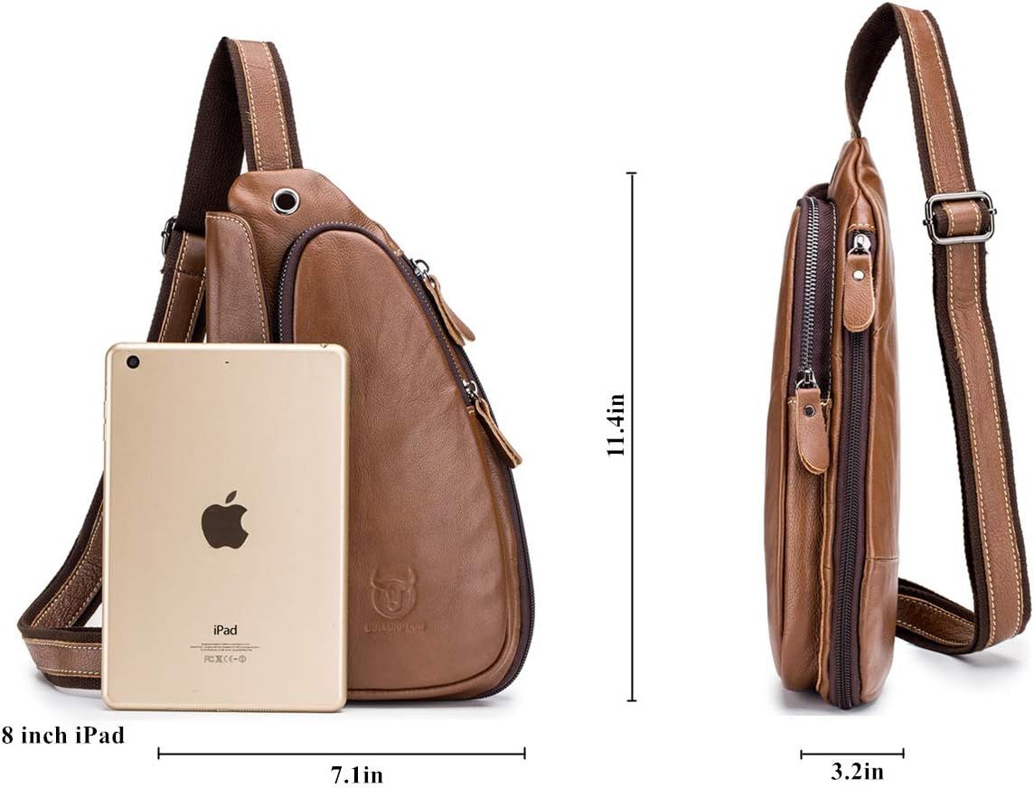 Anti-theft Sling Bag Travel Crossbody Shoulder Genuine Leather Chest Bag Brown