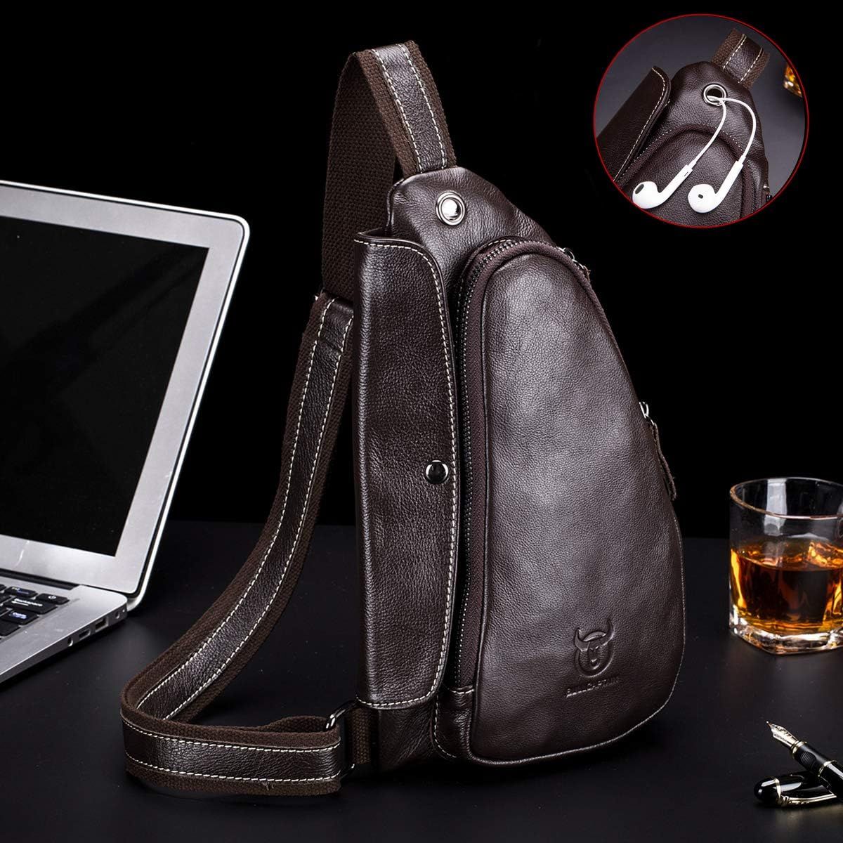 Anti-theft Sling Bag Travel Crossbody Shoulder Genuine Leather Chest Bag Coffee