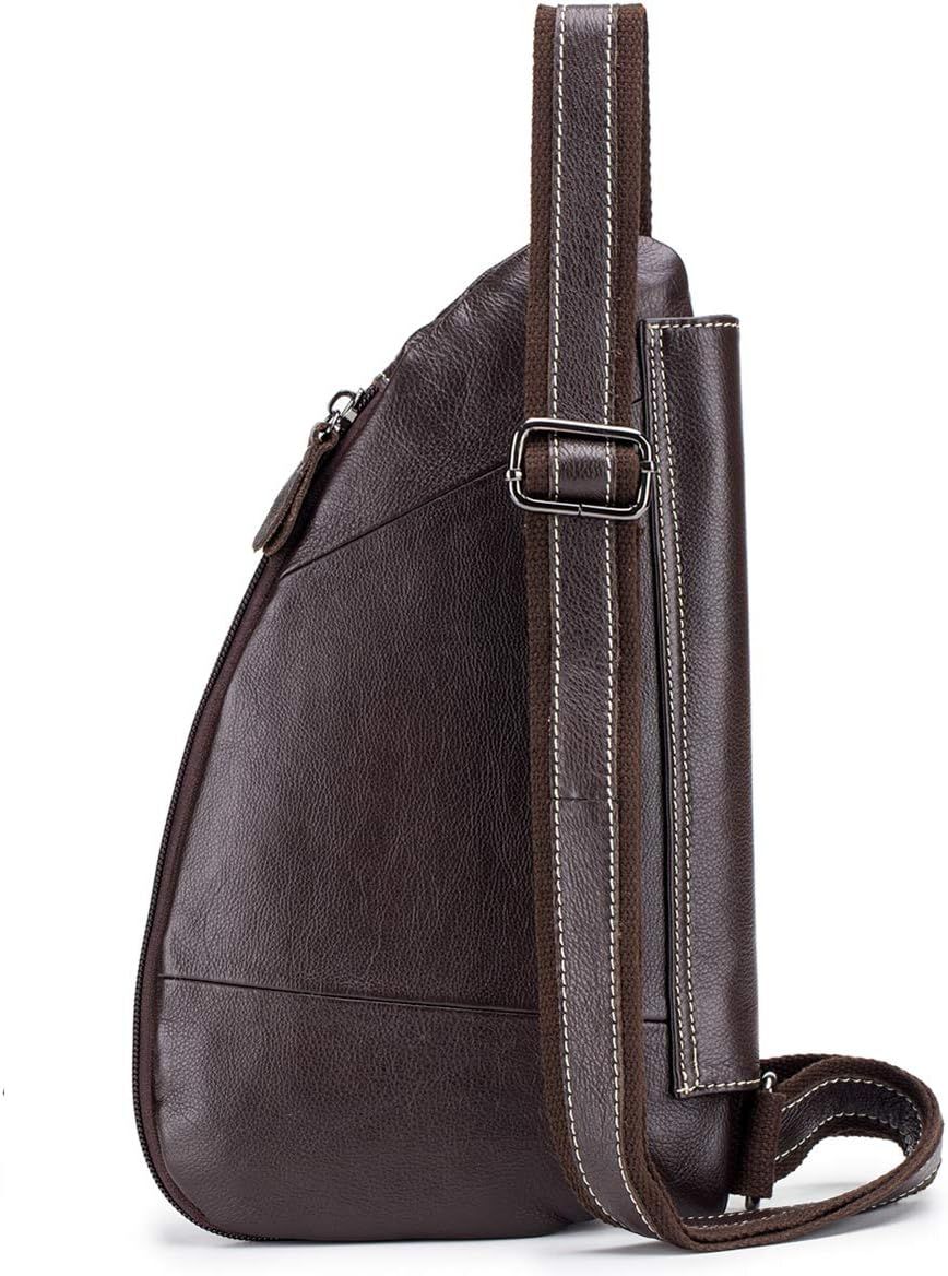 Anti-theft Sling Bag Travel Crossbody Shoulder Genuine Leather Chest Bag Coffee