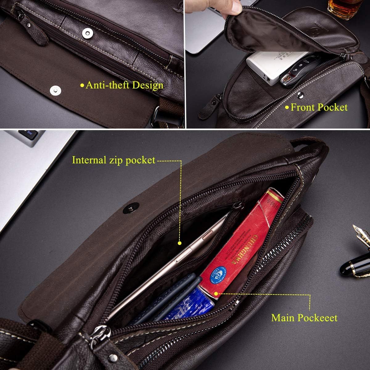Anti-theft Sling Bag Travel Crossbody Shoulder Genuine Leather Chest Bag Coffee