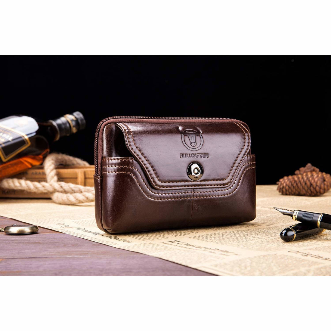 Cell Phone Pouch Leather Belt Clip Carrying Case Pouch Crossbody Bag Coffee
