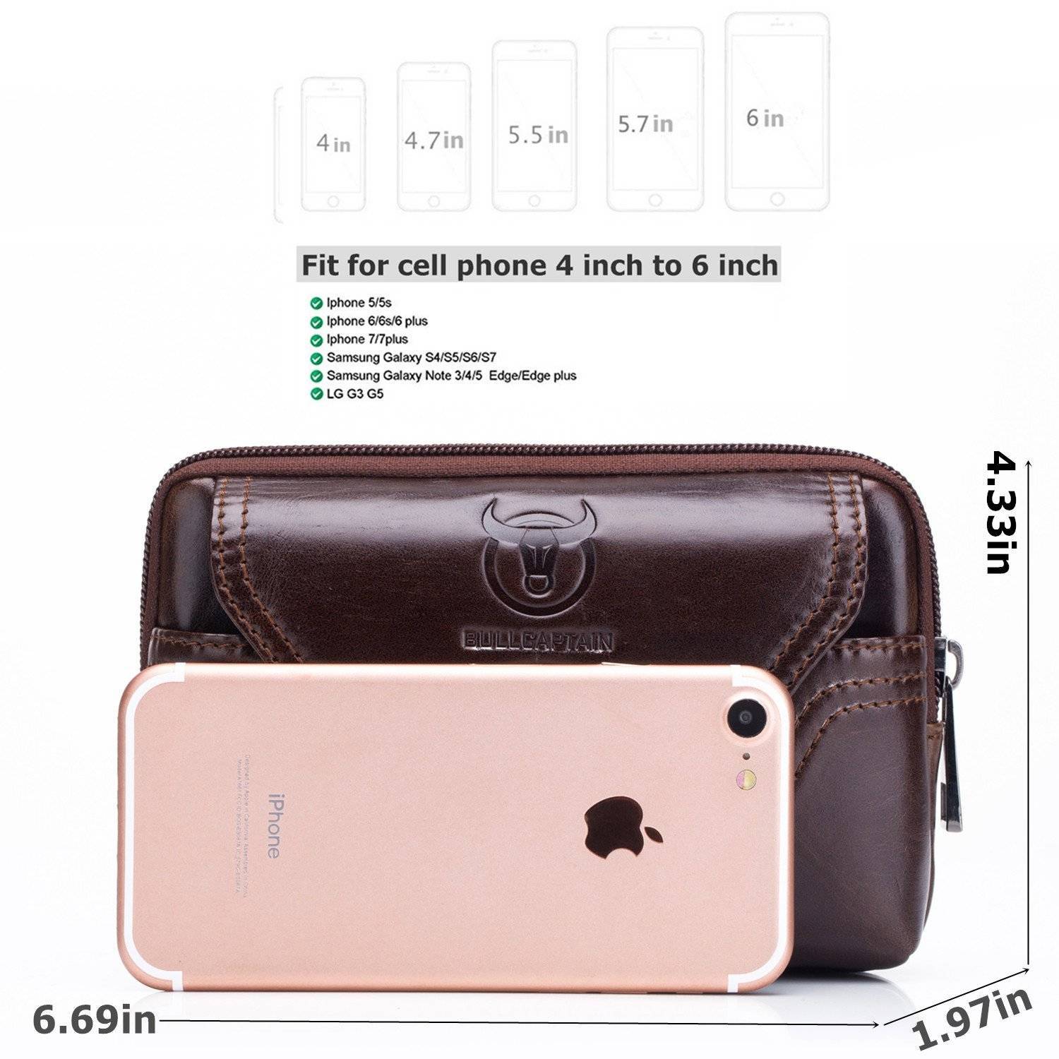 Cell Phone Pouch Leather Belt Clip Carrying Case Pouch Crossbody Bag Coffee
