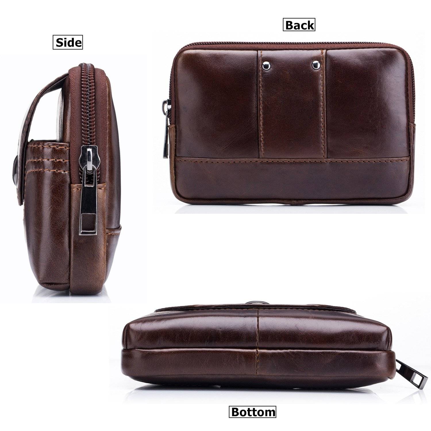 Cell Phone Pouch Leather Belt Clip Carrying Case Pouch Crossbody Bag Coffee