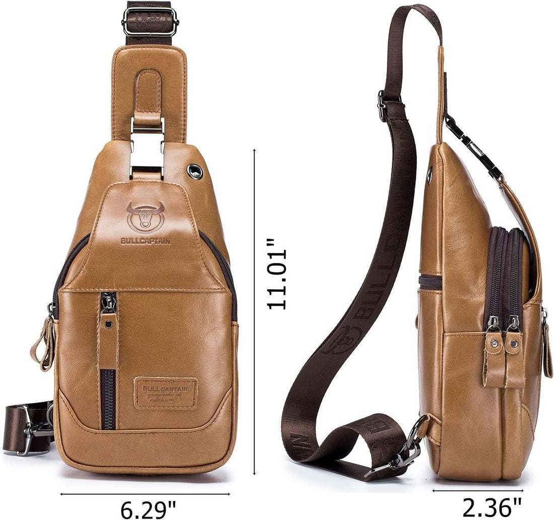 Genuine Leather Men's Sling Shoulder Bags Crossbody Chest Retro Bags