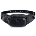 Genuine Leather Fanny Pack Waist Bag Shoulder Hiking Running Bag Black