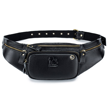 Genuine Leather Fanny Pack Waist Bag Shoulder Hiking Running Bag Black