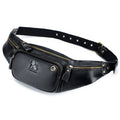 Genuine Leather Fanny Pack Waist Bag Shoulder Hiking Running Bag Black