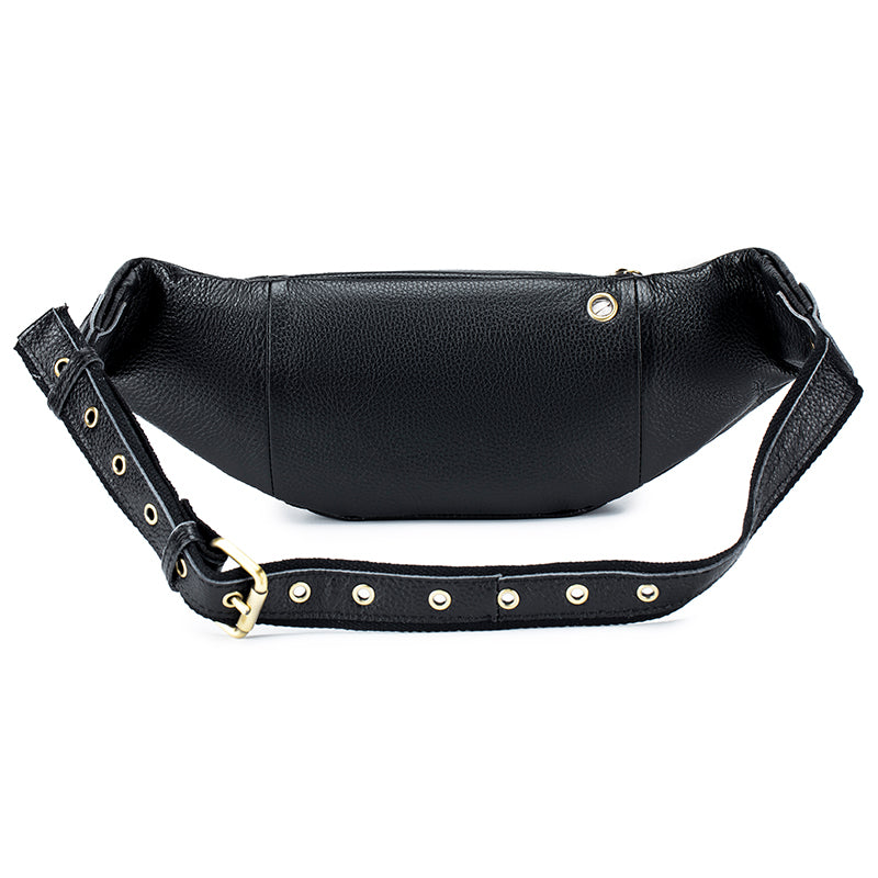 Genuine Leather Fanny Pack Waist Bag Shoulder Hiking Running Bag Black
