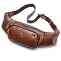 Genuine Leather Fanny Pack Waist Bag Shoulder Hiking Running Bag Brown