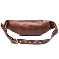 Genuine Leather Fanny Pack Waist Bag Shoulder Hiking Running Bag Brown