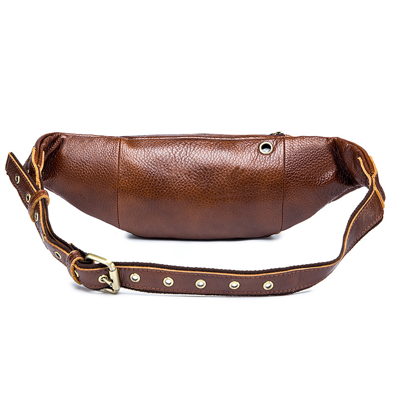 Genuine Leather Fanny Pack Waist Bag Shoulder Hiking Running Bag Brown