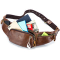 Genuine Leather Fanny Pack Waist Bag Shoulder Hiking Running Bag Brown