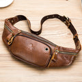 Genuine Leather Fanny Pack Waist Bag Shoulder Hiking Running Bag Brown