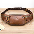 Genuine Leather Fanny Pack Waist Bag Shoulder Hiking Running Bag Brown