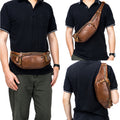 Genuine Leather Fanny Pack Waist Bag Shoulder Hiking Running Bag Brown