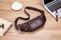 Genuine Leather Fanny Pack Waist Bag Shoulder Hiking Running Bag Coffee_04