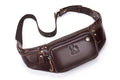 Genuine Leather Fanny Pack Waist Bag Shoulder Hiking Running Bag Coffee
