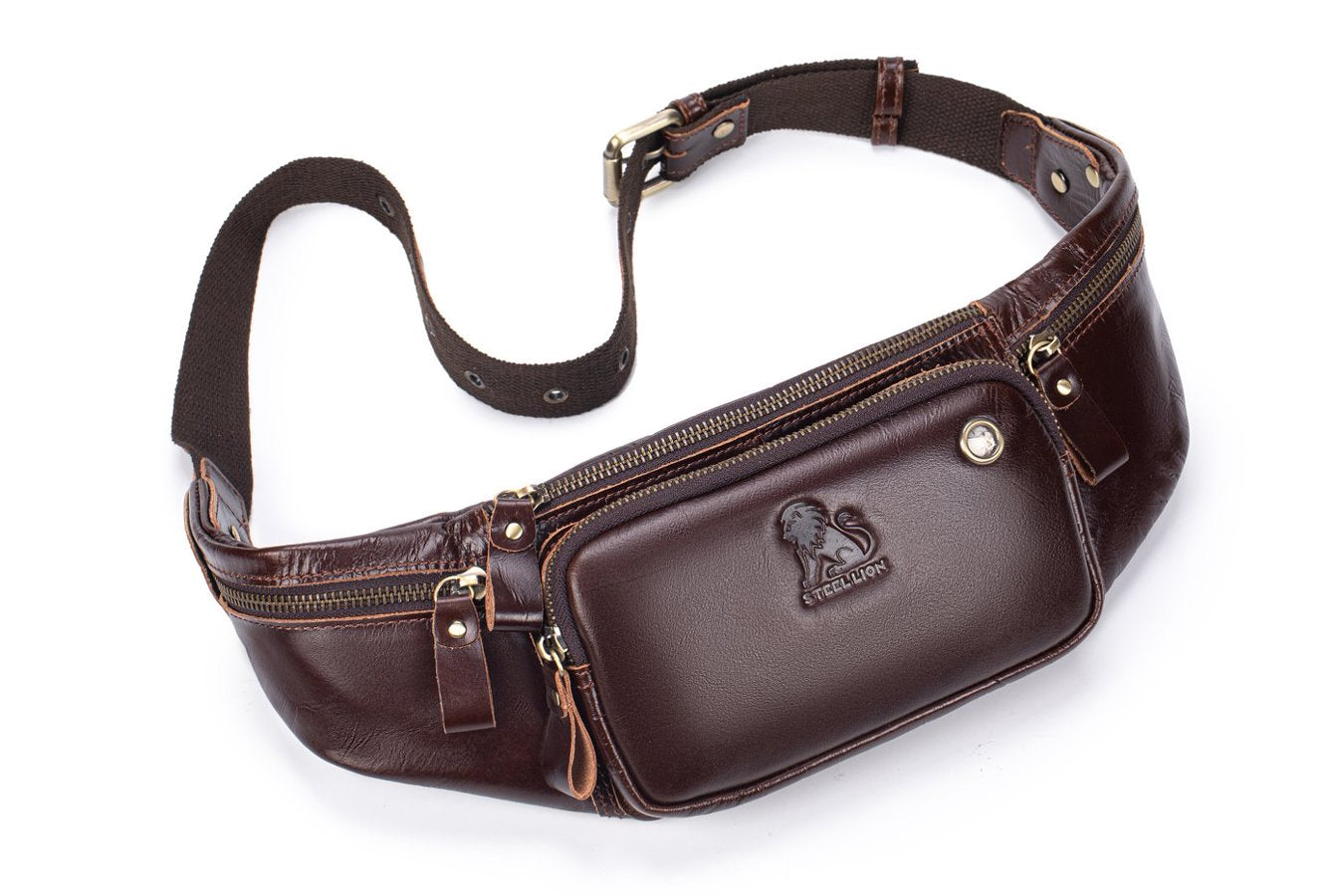 Genuine Leather Fanny Pack Waist Bag Shoulder Hiking Running Bag Coffee