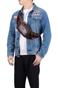Genuine Leather Fanny Pack Waist Bag Shoulder Hiking Running Bag Coffee