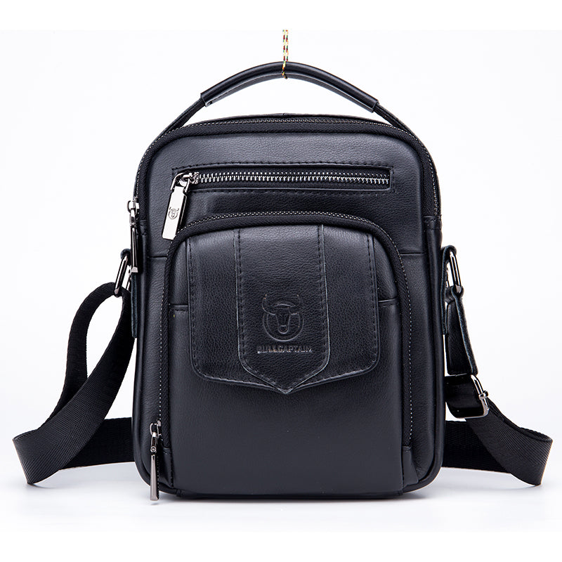 Genuine Leather Ipad Messenger Bag Crossbody Satcel Sturdy Handbag Black