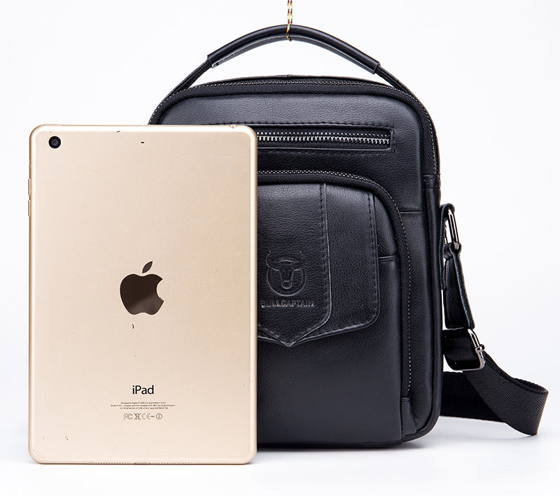 Genuine Leather Ipad Messenger Bag Crossbody Satcel Sturdy Handbag Black