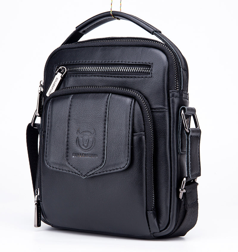 Genuine Leather Ipad Messenger Bag Crossbody Satcel Sturdy Handbag Black