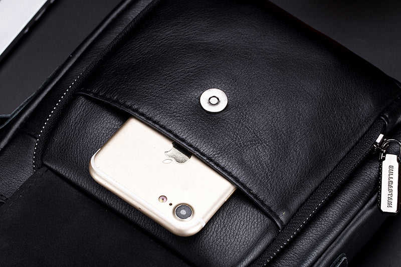 Genuine Leather Ipad Messenger Bag Crossbody Satcel Sturdy Handbag Black