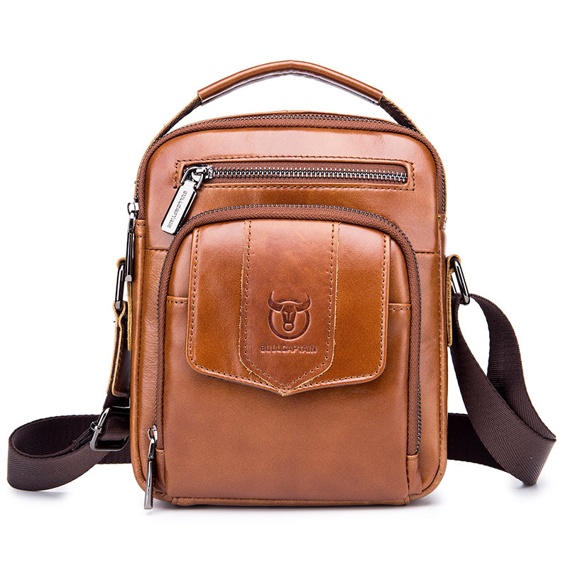 Genuine Leather Ipad Messenger Bag Crossbody Satcel Sturdy Handbag Brown