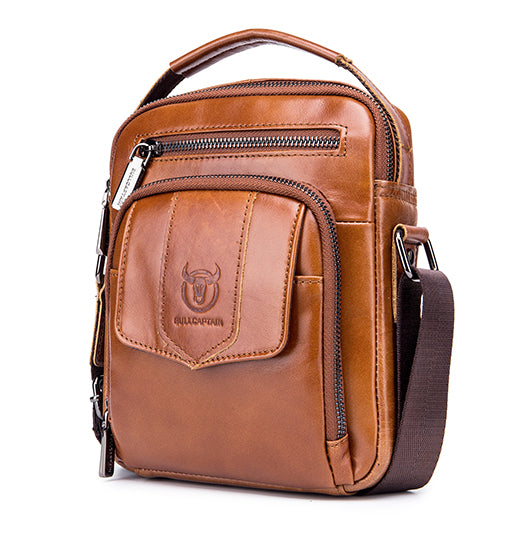 Genuine Leather Ipad Messenger Bag Crossbody Satcel Sturdy Handbag Brown