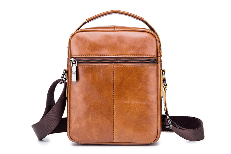 Genuine Leather Ipad Messenger Bag Crossbody Satcel Sturdy Handbag Brown