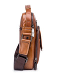 Genuine Leather Ipad Messenger Bag Crossbody Satcel Sturdy Handbag Brown