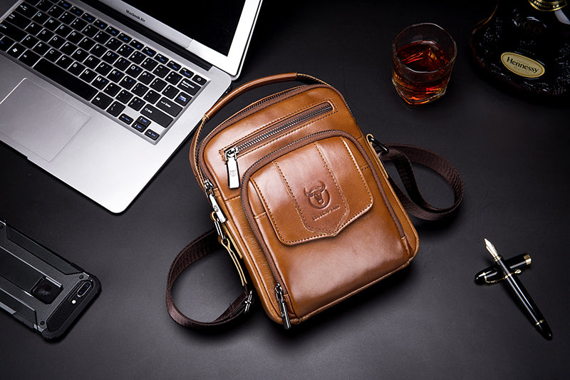 Genuine Leather Ipad Messenger Bag Crossbody Satcel Sturdy Handbag Brown