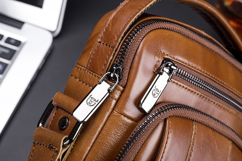Genuine Leather Ipad Messenger Bag Crossbody Satcel Sturdy Handbag Brown