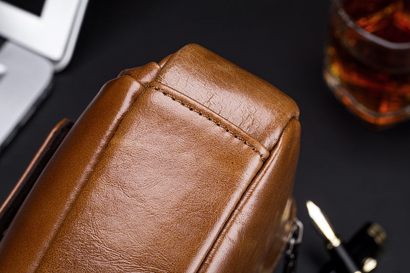 Genuine Leather Ipad Messenger Bag Crossbody Satcel Sturdy Handbag Brown