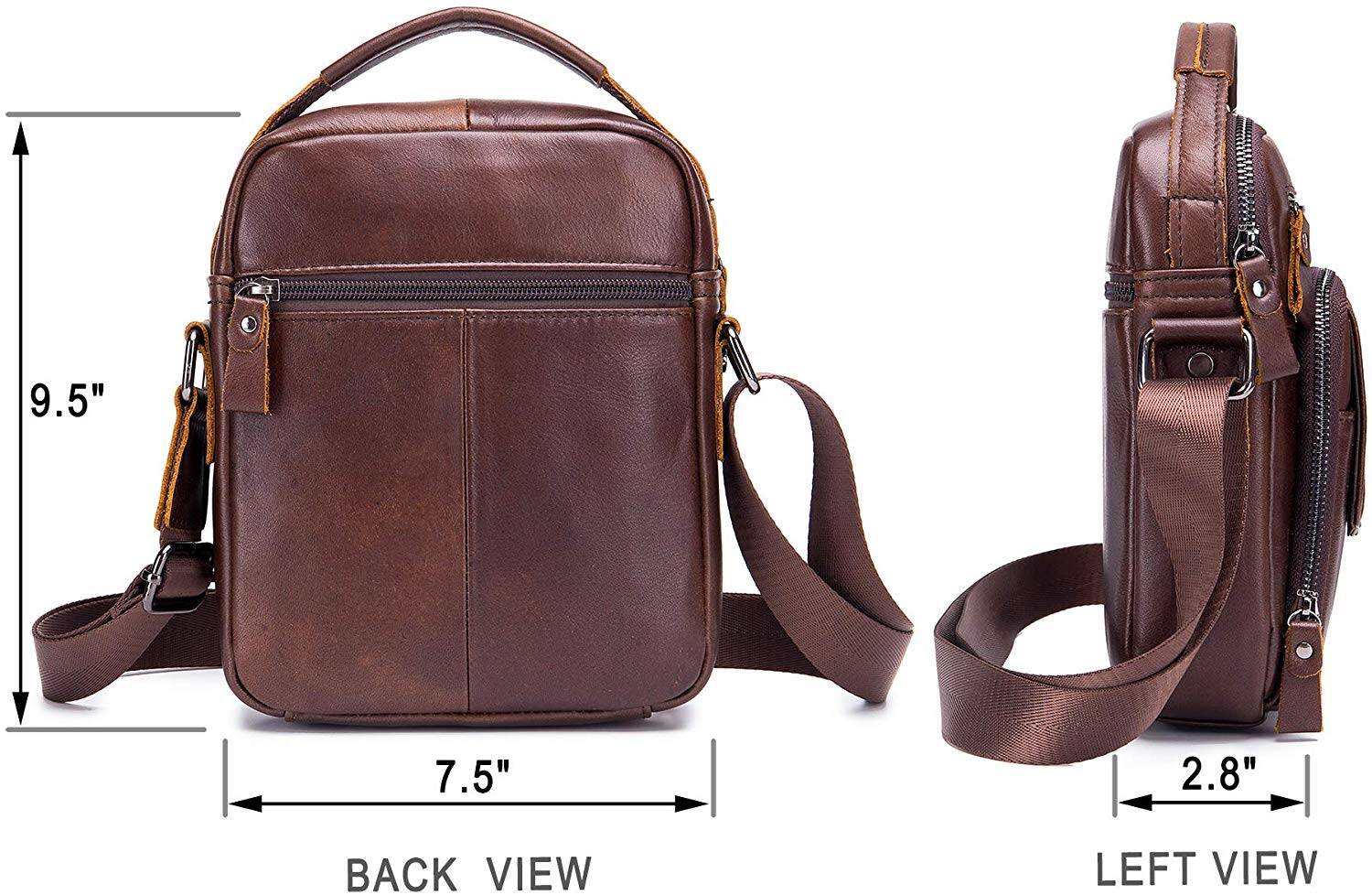 Genuine Leather Ipad Messenger Bag Crossbody Satcel Sturdy Handbag Coffee