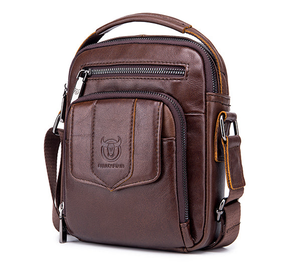 Genuine Leather Ipad Messenger Bag Crossbody Satcel Sturdy Handbag Coffee