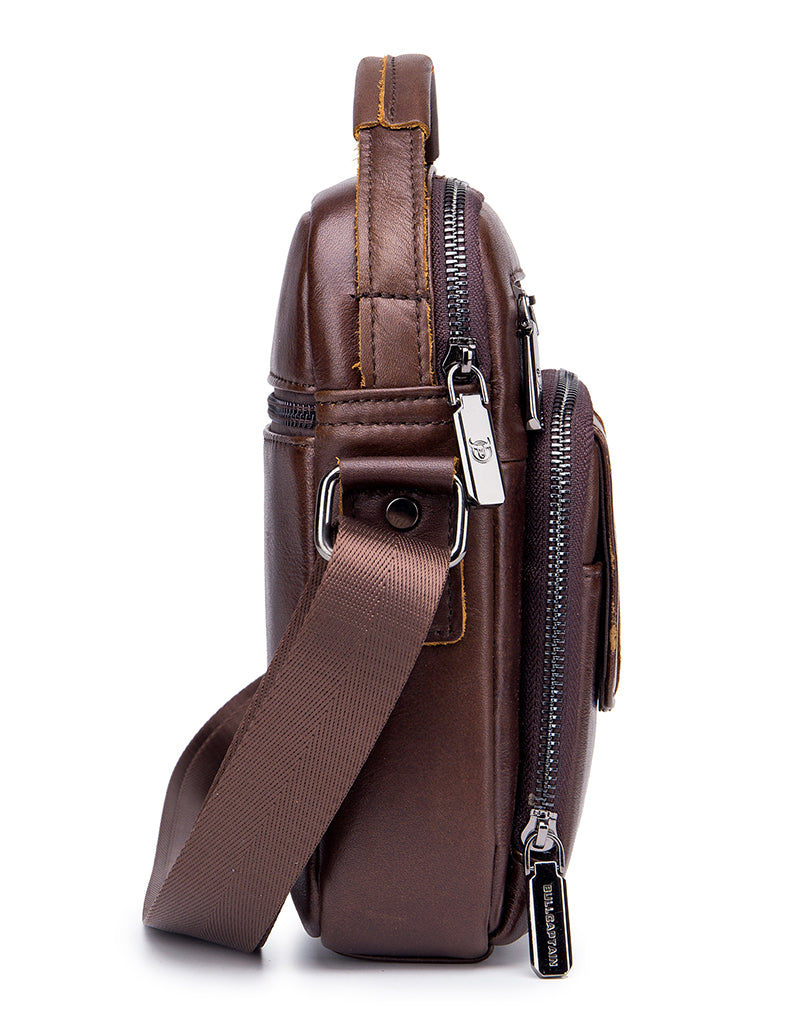 Genuine Leather Ipad Messenger Bag Crossbody Satcel Sturdy Handbag Coffee