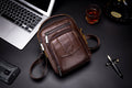 Genuine Leather Ipad Messenger Bag Crossbody Satcel Sturdy Handbag Coffee