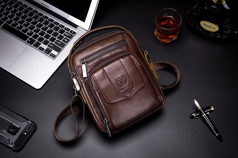 Genuine Leather Ipad Messenger Bag Crossbody Satcel Sturdy Handbag Coffee