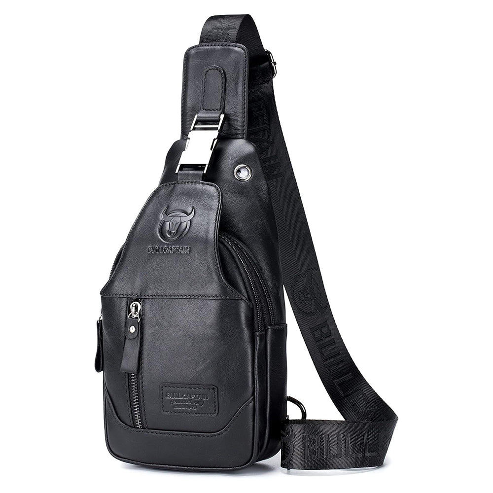 Genuine Leather Men's Sling Shoulder Bags Crossbody Chest Retro Bags Black