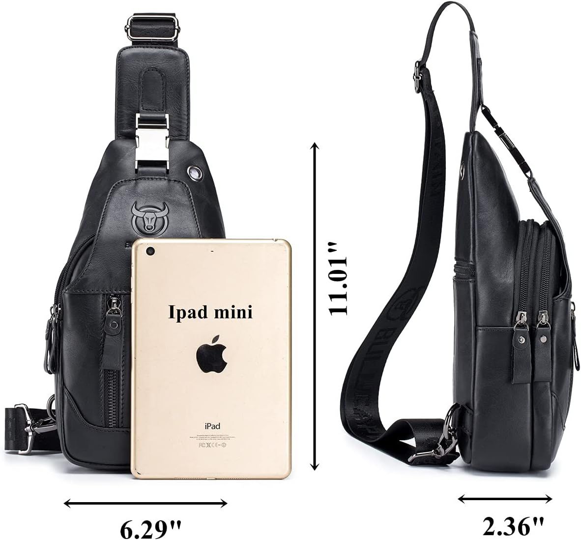 Genuine Leather Men's Sling Shoulder Bags Crossbody Chest Retro Bags Black