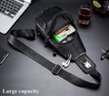 Genuine Leather Men's Sling Shoulder Bags Crossbody Chest Retro Bags Black