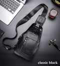 Genuine Leather Men's Sling Shoulder Bags Crossbody Chest Retro Bags Black