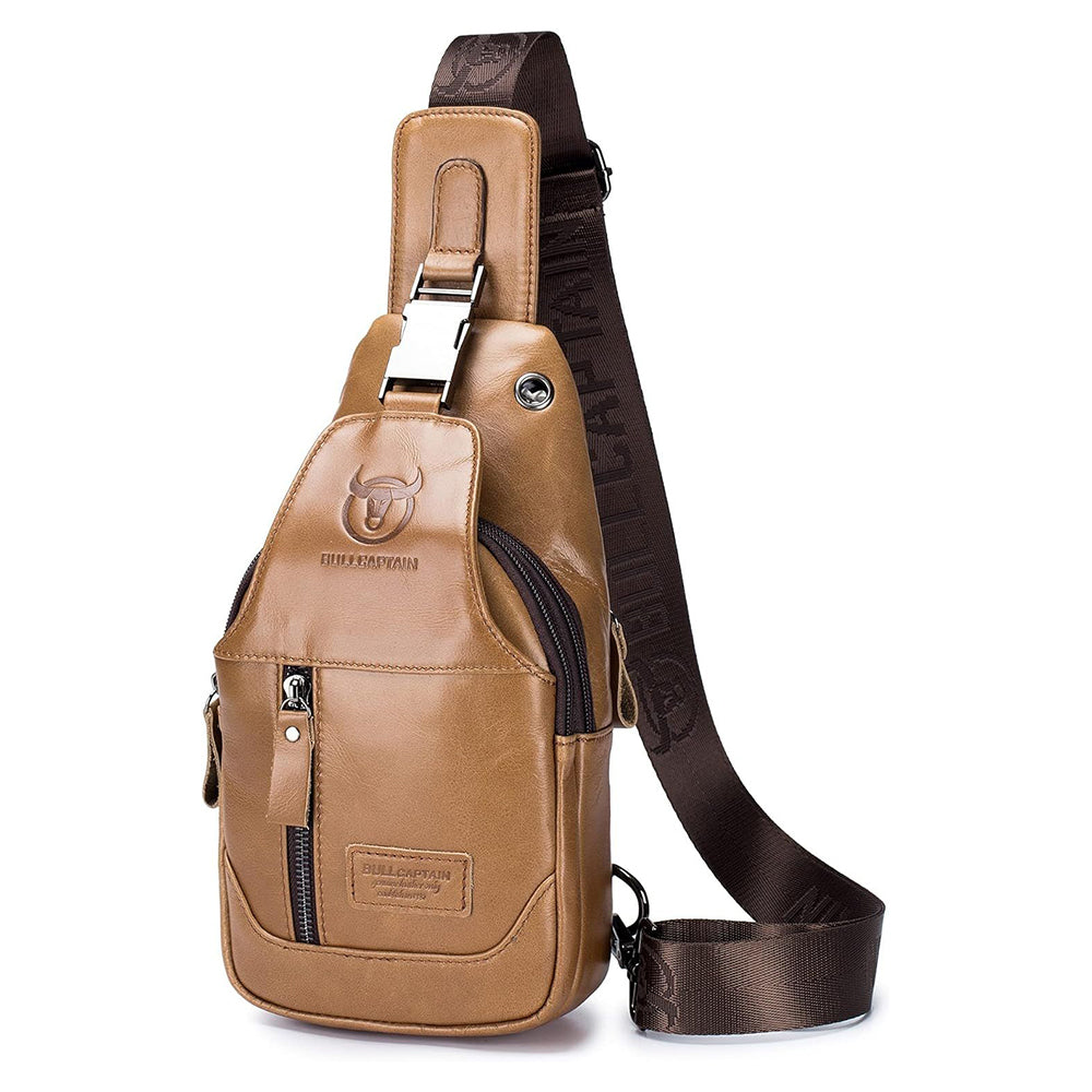 Genuine Leather Men's Sling Shoulder Bags Crossbody Chest Retro Bags Brown