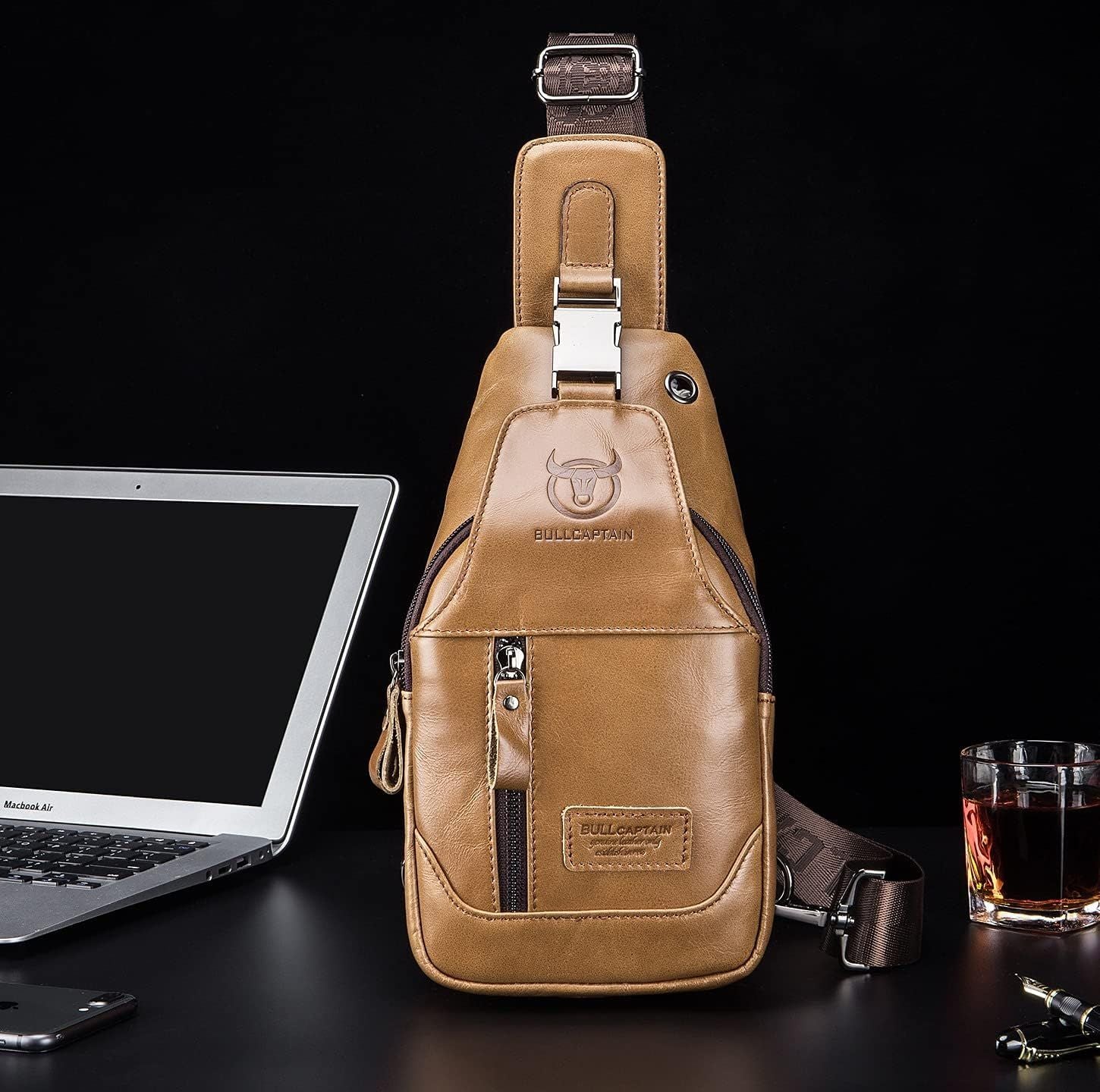 Genuine Leather Men's Sling Shoulder Bags Crossbody Chest Retro Bags Brown