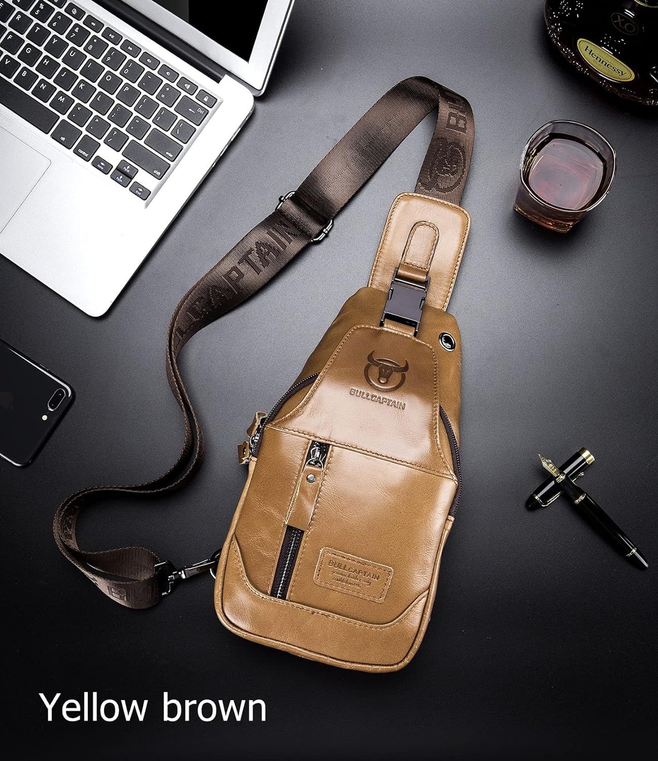 Genuine Leather Men's Sling Shoulder Bags Crossbody Chest Retro Bags Brown
